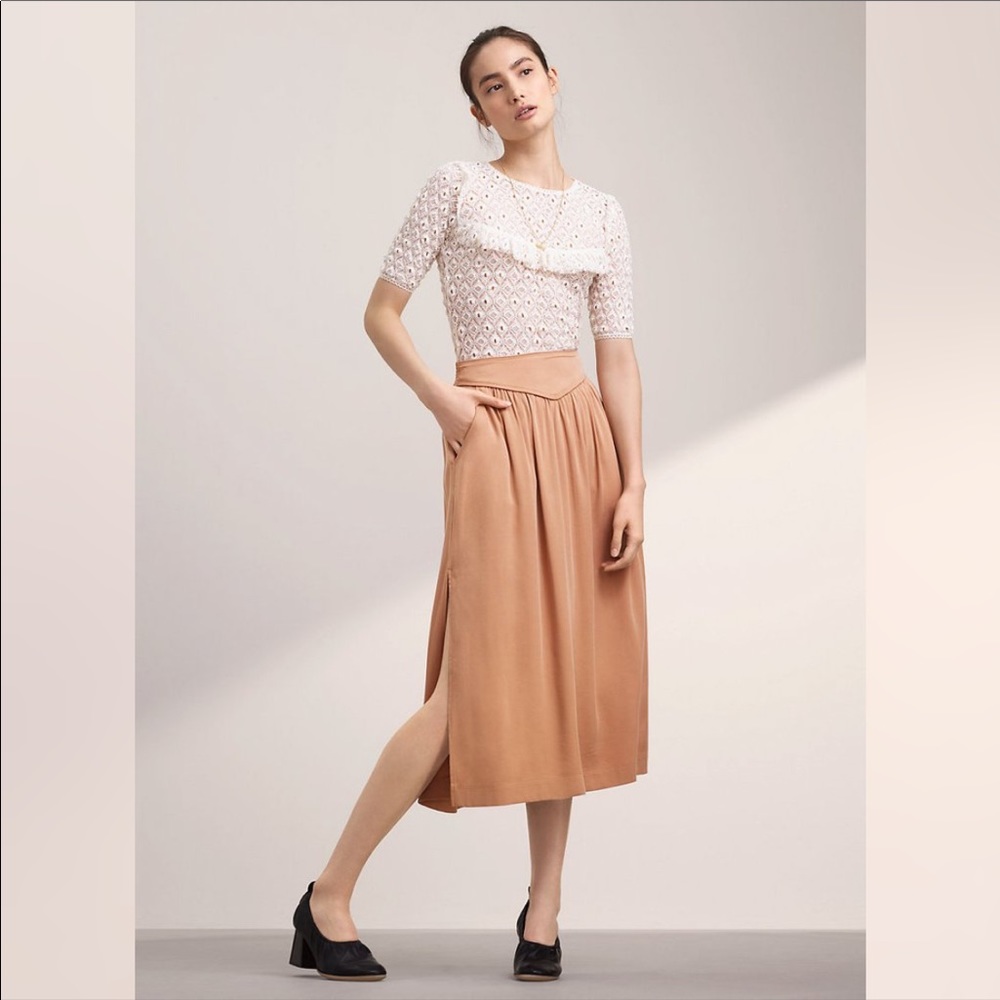 Aritzia Tan Midi Skirt with Side Slits